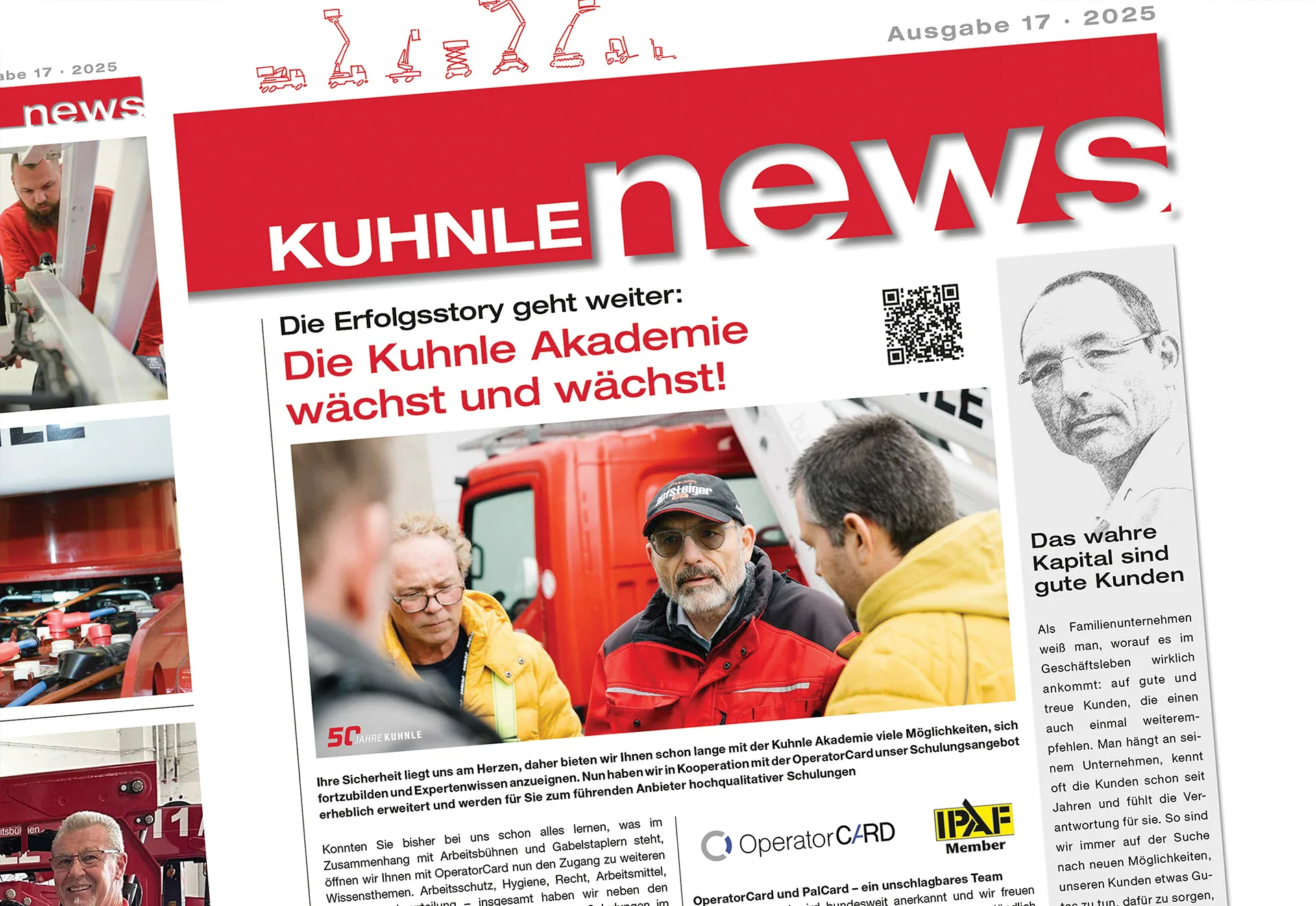 Zeitungsartikel mit Foto von vier Personen und roter Überschrift‚ "Die Kuhnle Akademie wächst und wächst!".